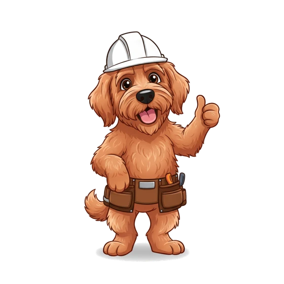Rusty, the AmeriSide mascot, in a hard hat